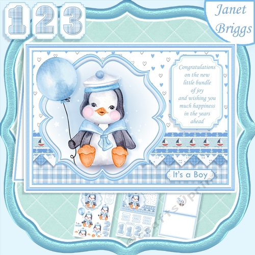 BABY PENGUIN OR BIRTHDAY A5 Decoupage & Insert Card Kit