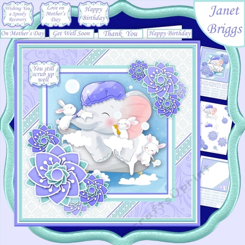 BUNNY BATH 7.5 Decoupage & Insert Card Kit