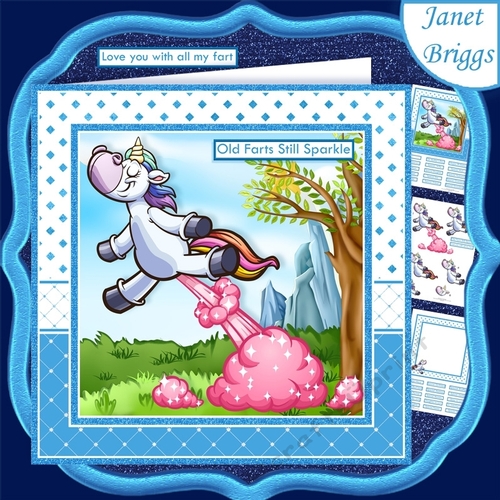 UNICORN OLD FARTS STILL SPARKLE 7.5 Decoupage Card Kit