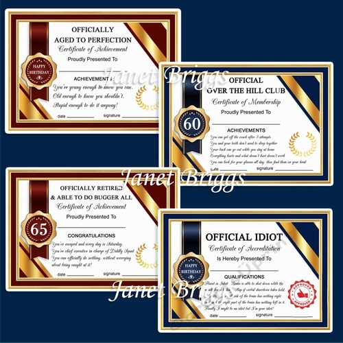 HUMOROUS CERTIFICATE A5 QUICK CARDS & AGES BUMPER KIT