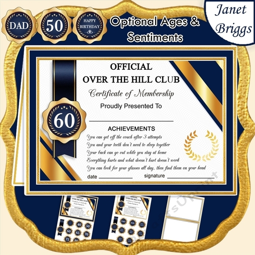 OVER THE HILL Humorous A5 Certificate Ages & Insert Card Kit