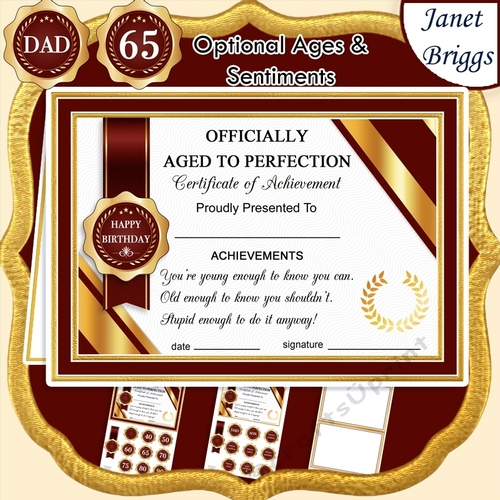 AGED TO PERFECTION Humorous A5 Certificate Age & Insert Card Kit