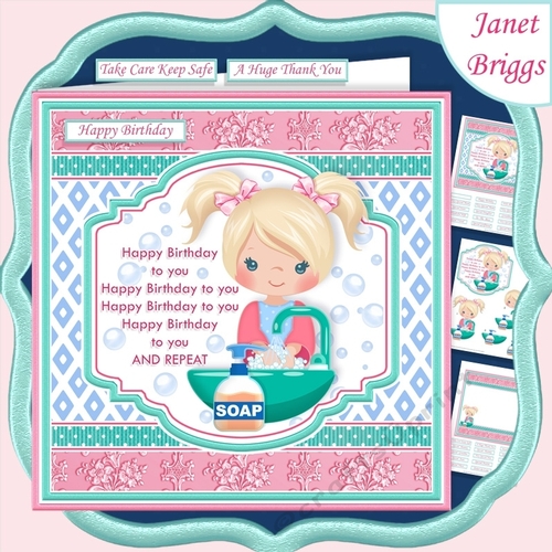 A BIRTHDAY HAND WASH 7.5 Decoupage & Insert Card Kit