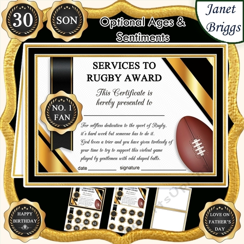 RUGBY Humorous A5 Certificate & Ages Card Kit