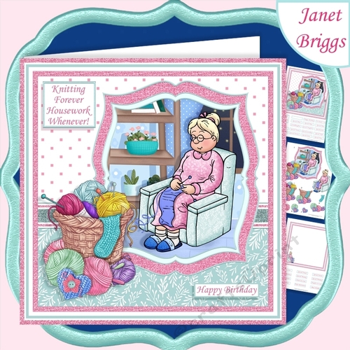 KNITTING FOREVER HOUSEWORK WHENEVER Humorous 7.5 Decoupage Kit