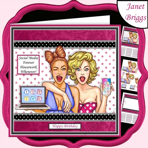 SOCIAL MEDIA FOREVER HOUSEWORK WHENEVER 7.5 Humorous Decoupage Kit