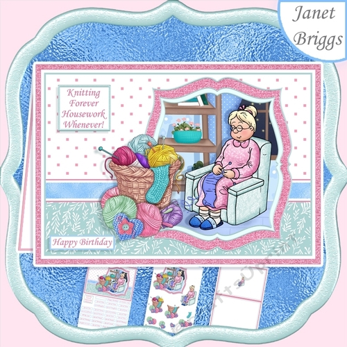 KNITTING FOREVER HOUSEWORK WHENEVER Humorous A5 Decoupage Kit