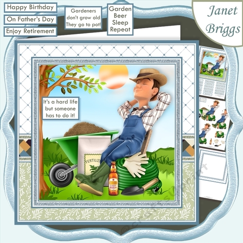 GARDENER ITS A HARD LIFE Humorous 7.5 Decoupage Card Kit