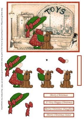 Big Hat Girl in Christmas Street Scene Decoupage