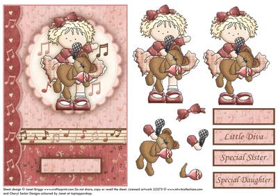 Little Karaoke Diva Card Front and Decoupage