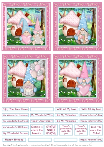 Romantic Gnomes Square Card Toppers for Valentines Day, New Home, Anniversary etc