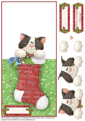 Christmas Stocking Kitty Over the Edge Card