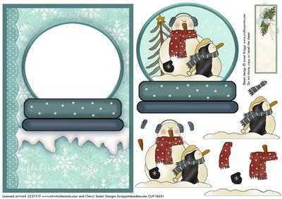 Snowman Snow Globe Decoupage or Aperture Card