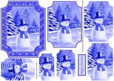 Snowman in Blues Topper and Pyramid Decoupage