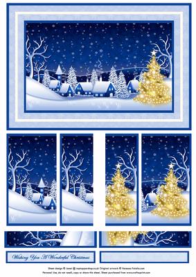 Christmas Winter Scene in Blues Side Stacker Decoupage