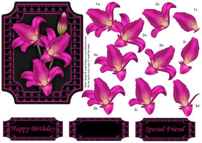 Painted Hot Pink Lilies on Black Topper and Decoupage