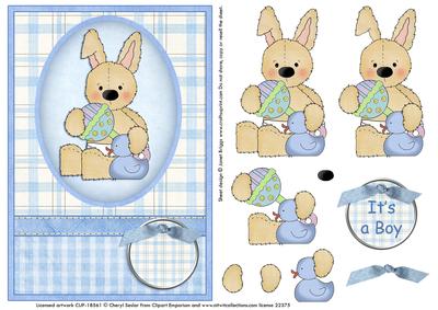 Baby Bunny New Baby Boy Decoupage