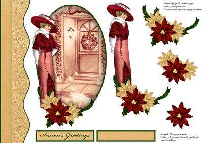 Vintage Christmas Lady & Poinsettia Decoupage