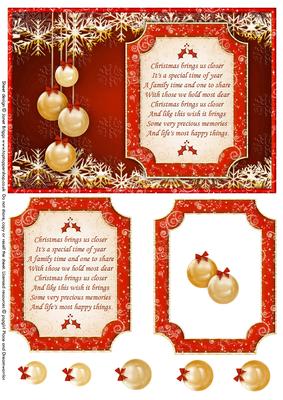 Elegant Christmas Baubles & Verse Red Gold