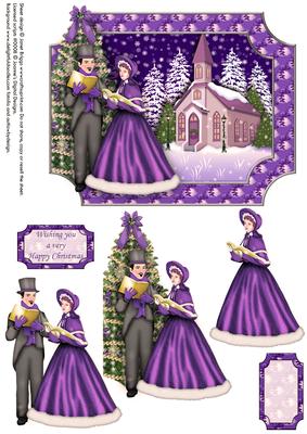 Vintage Christmas Carollers and Church Decoupage