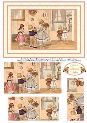 Vintage Children with Gifts for Mum Pyramid Decoupage
