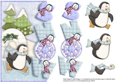 Skating Penguin Over the Side Card and Decoupage