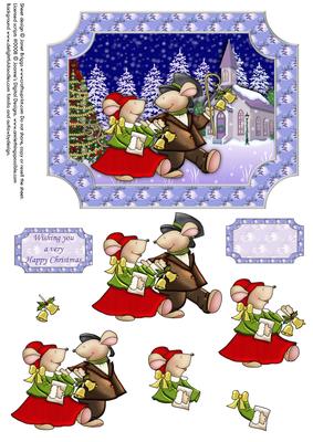 Christmas Mice at Midnight Mass Decoupage