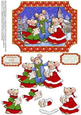 Christmas Carol Singing Mice Decoupage