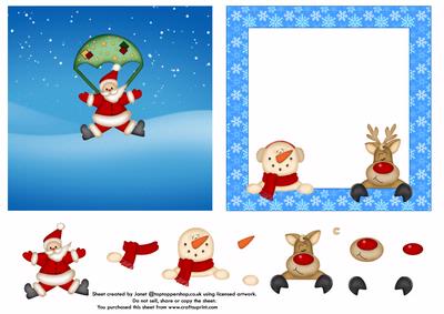 Santa Parachuting Topper or Shaker Card
