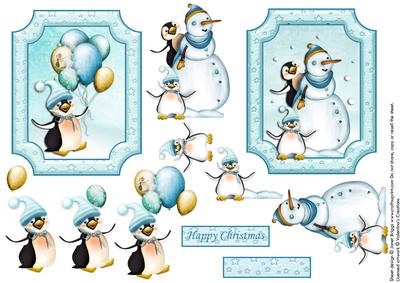 Happy Penguins Christmas Toppers and Decoupage
