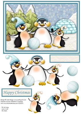 Football Penguins Christmas Topper and Decoupage