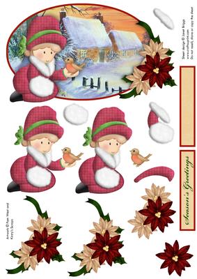Country Girl and Robin Christmas Decoupage