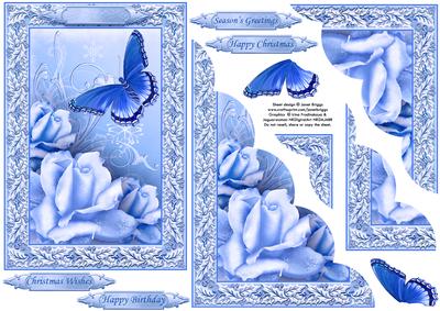 Frosted Roses & Butterfly Christmas or Birthday