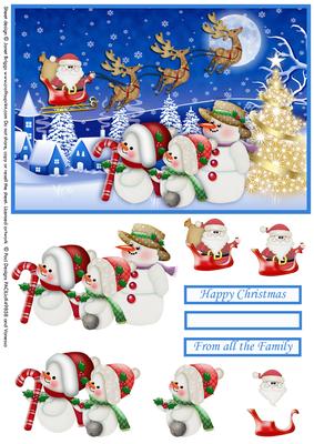 Snowman Family on Christmas Eve Decoupage