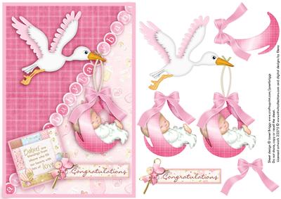 New Baby Girl & Stork Topper and Decoupage