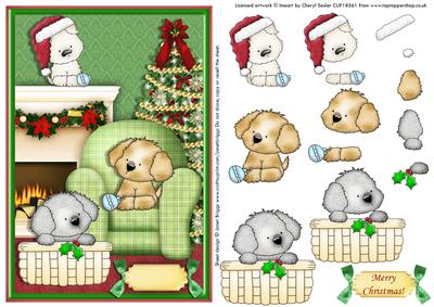 Playful Christmas Puppies Topper & Decoupage