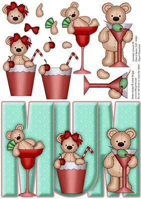 Cocktail Bears - Mum Shape with Decoupage