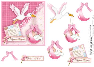 New Baby Girl & Stork Square Card & Decoupage
