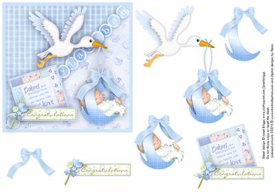 New Baby Boy & Stork Square Card & Decoupage