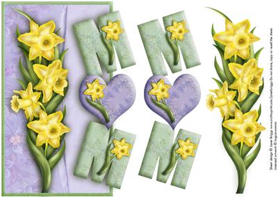 Over the Side Mum with Daffodils Decoupage