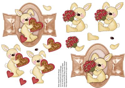 2 Bunnies with Roses & Chocolate Decoupage