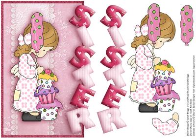 Over the Side Birthday Sister with Decoupage