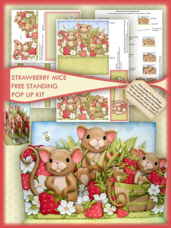 Strawberry Mice Freestanding Pop Up Card Kit