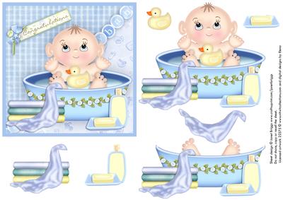 New Baby Boy in Bath Topper & Decoupage