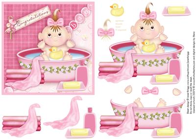 New Baby Girl in Bath Topper & Decoupage