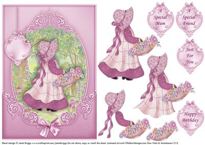 Girl with Basket of Flowers Topper & Decoupage