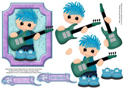 You Rock Teenager with Guitar Topper Decoupage