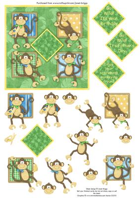 Monkeys Go Wild Male and Retirement Decoupage