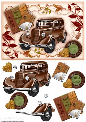 Vintage Brown Car A5 Topper & Decoupage