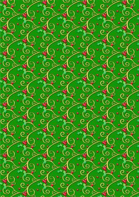 Holly Flourish on Green Christmas Background Paper